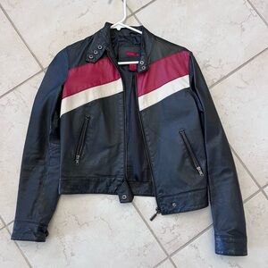 Women's Black and Red Leather Jacket
